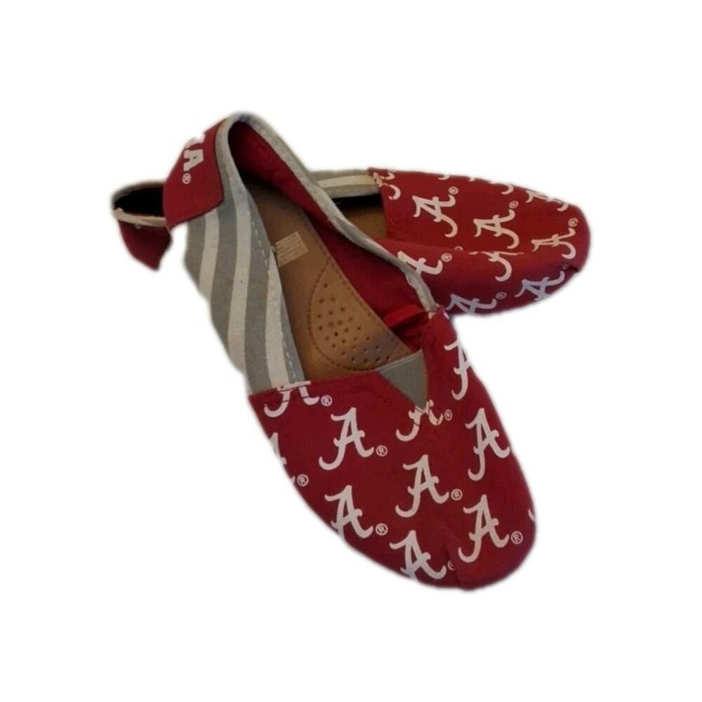 University Alabama Canvas Logo Slip On Flats -Size Medium FITS 6-7 M